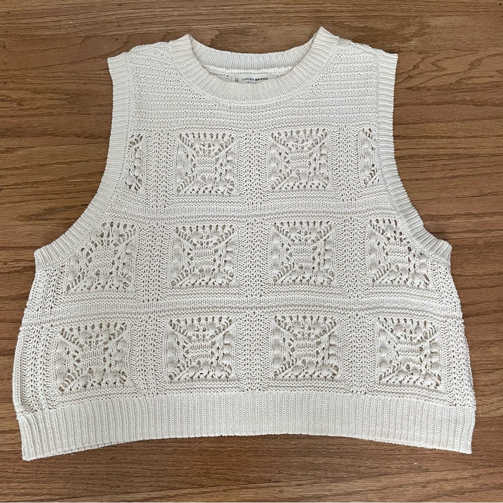 Lucky Brand Crochet Knit Cropped Sweater Tank Top